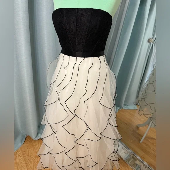 BCBG cocktail Elegant Black and White Strapless Dress - Picture 5 of 8